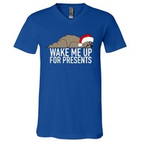 Funny Sleepy Sloth Wake Me Up For Presents Christmas Design Gift V-Neck T-Shirt