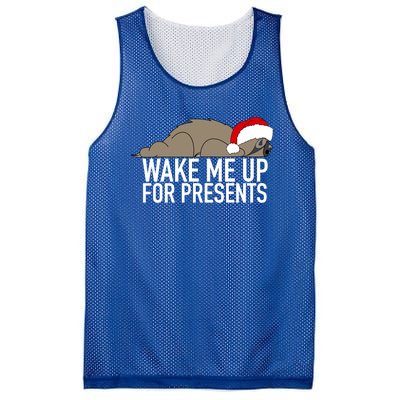 Funny Sleepy Sloth Wake Me Up For Presents Christmas Design Gift Mesh Reversible Basketball Jersey Tank