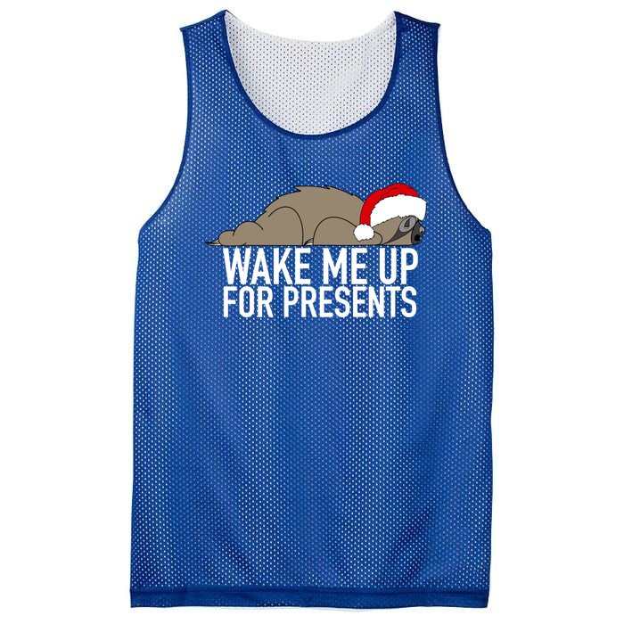 Funny Sleepy Sloth Wake Me Up For Presents Christmas Design Gift Mesh Reversible Basketball Jersey Tank