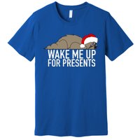 Funny Sleepy Sloth Wake Me Up For Presents Christmas Design Gift Premium T-Shirt