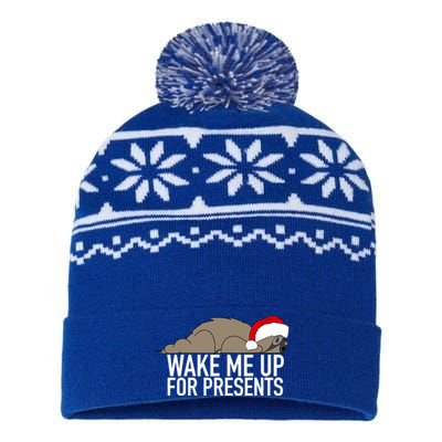 Funny Sleepy Sloth Wake Me Up For Presents Christmas Design Gift USA-Made Snowflake Beanie