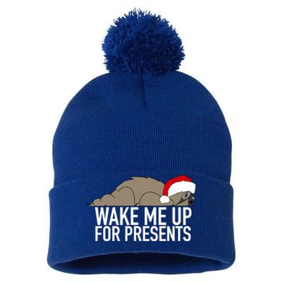 Funny Sleepy Sloth Wake Me Up For Presents Christmas Design Gift Pom Pom 12in Knit Beanie