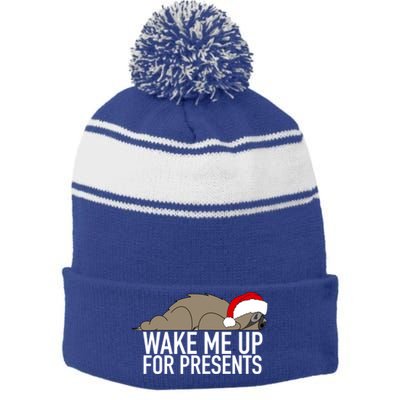 Funny Sleepy Sloth Wake Me Up For Presents Christmas Design Gift Stripe Pom Pom Beanie