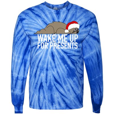 Funny Sleepy Sloth Wake Me Up For Presents Christmas Design Gift Tie-Dye Long Sleeve Shirt