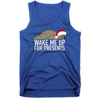 Funny Sleepy Sloth Wake Me Up For Presents Christmas Design Gift Tank Top