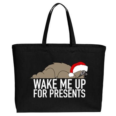 Funny Sleepy Sloth Wake Me Up For Presents Christmas Design Gift Cotton Canvas Jumbo Tote