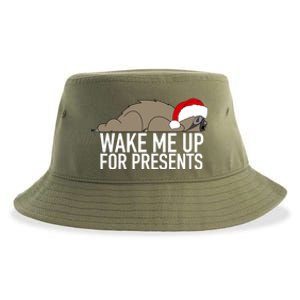 Funny Sleepy Sloth Wake Me Up For Presents Christmas Design Gift Sustainable Bucket Hat