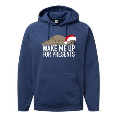 Funny Sleepy Sloth Wake Me Up For Presents Christmas Design Gift Performance Fleece Hoodie