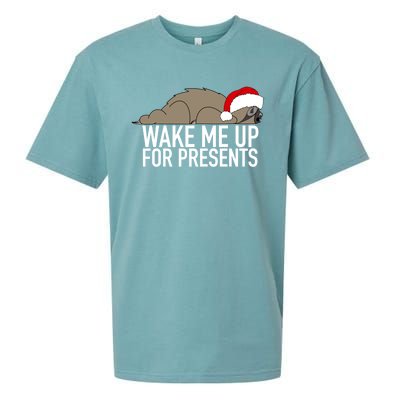 Funny Sleepy Sloth Wake Me Up For Presents Christmas Design Gift Sueded Cloud Jersey T-Shirt