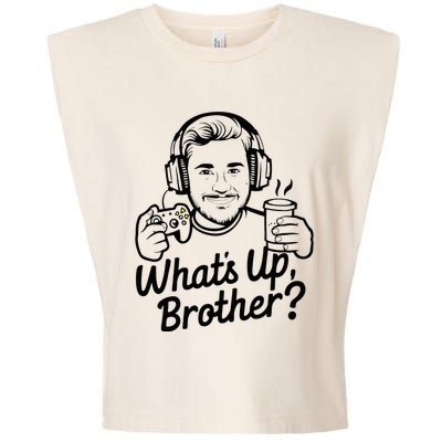 Funny Sketch Streamer Whats Up Brother Radio Garment-Dyed Women's Muscle Tee