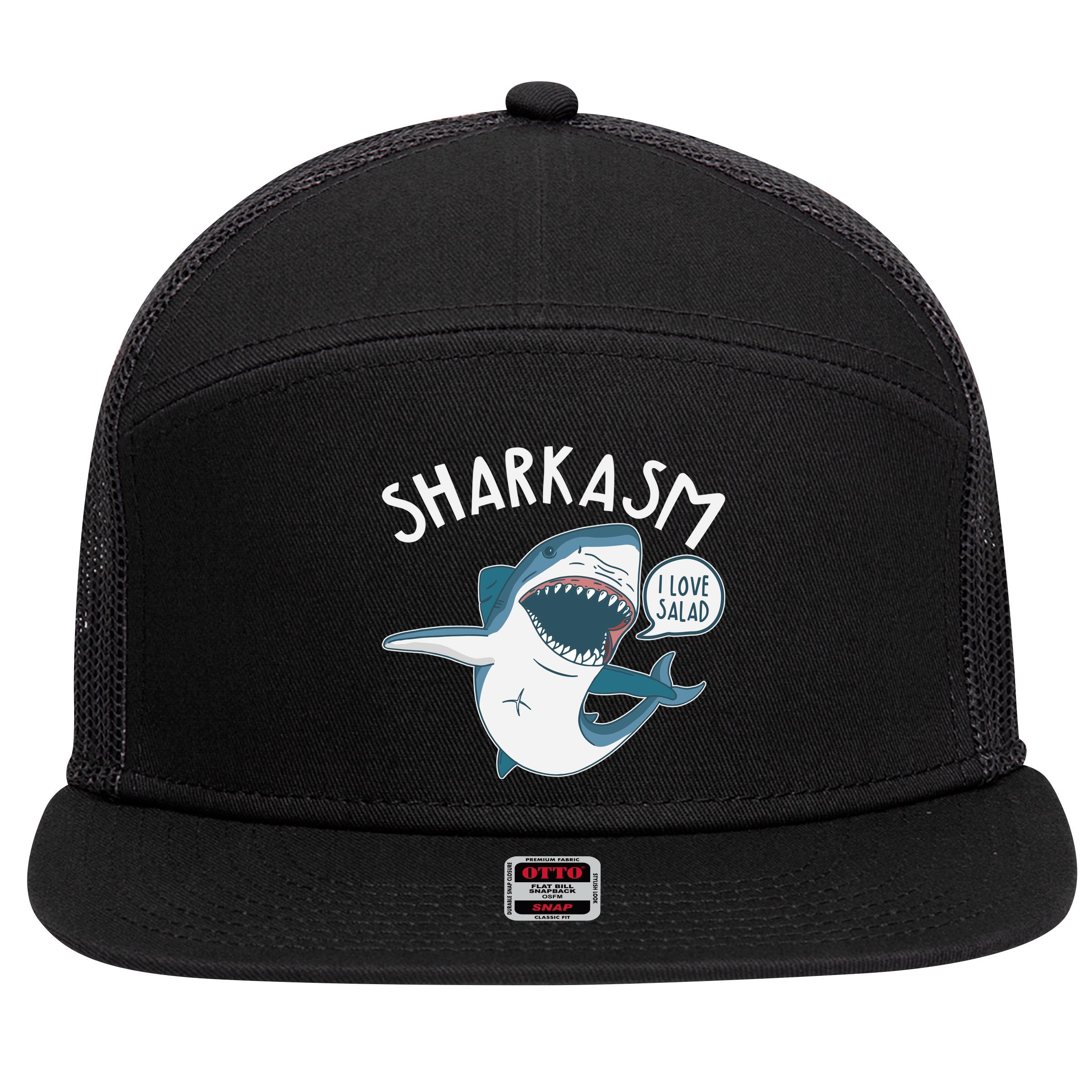 Funny Sharkasm Shark Sarcasm 7 Panel Mesh Trucker Snapback Hat