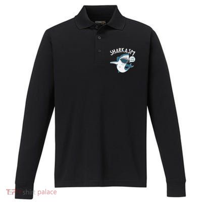 Funny Sharkasm Shark Sarcasm Performance Long Sleeve Polo