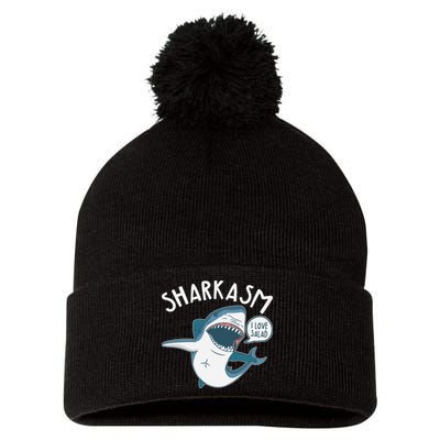 Funny Sharkasm Shark Sarcasm Pom Pom 12in Knit Beanie