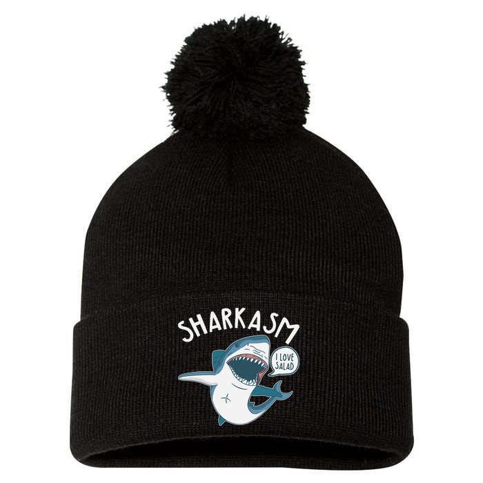 Funny Sharkasm Shark Sarcasm Pom Pom 12in Knit Beanie