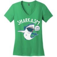 Funny Sharkasm Shark Sarcasm Women's V-Neck T-Shirt