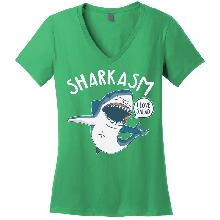Funny Sharkasm Shark Sarcasm Women's V-Neck T-Shirt