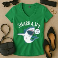 Funny Sharkasm Shark Sarcasm Women's V-Neck T-Shirt