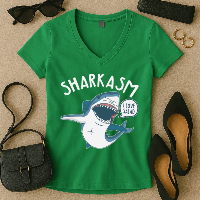 Funny Sharkasm Shark Sarcasm Women's V-Neck T-Shirt