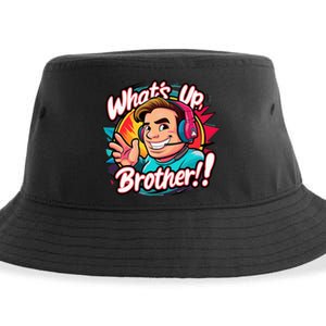 Funny Sketch Streamer Whats Up Brother Radio Sustainable Bucket Hat