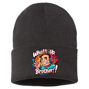 Funny Sketch Streamer Whats Up Brother Radio Sustainable Knit Beanie