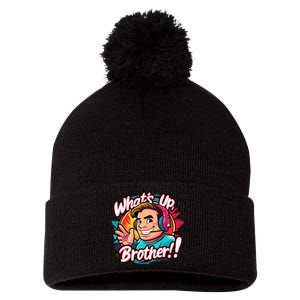 Funny Sketch Streamer Whats Up Brother Radio Pom Pom 12in Knit Beanie