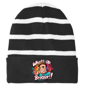 Funny Sketch Streamer Whats Up Brother Radio Striped Beanie with Solid Band