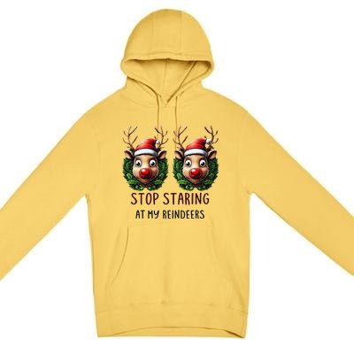 Funny Stop Staring At My Reindeers Boobs Ugly Gag Xmas Premium Pullover Hoodie