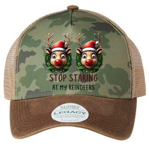 Funny Stop Staring At My Reindeers Boobs Ugly Gag Xmas Legacy Tie Dye Trucker Hat