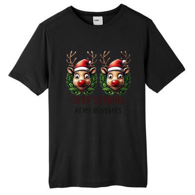 Funny Stop Staring At My Reindeers Boobs Ugly Gag Xmas Tall Fusion ChromaSoft Performance T-Shirt