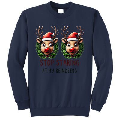 Funny Stop Staring At My Reindeers Boobs Ugly Gag Xmas Sweatshirt