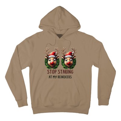 Funny Stop Staring At My Reindeers Boobs Ugly Gag Xmas Hoodie