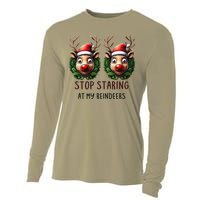 Funny Stop Staring At My Reindeers Boobs Ugly Gag Xmas Cooling Performance Long Sleeve Crew