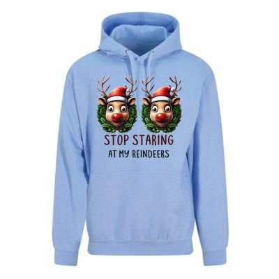 Funny Stop Staring At My Reindeers Boobs Ugly Gag Xmas Unisex Surf Hoodie