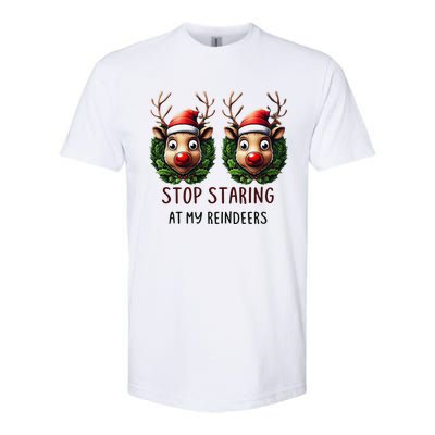 Funny Stop Staring At My Reindeers Boobs Ugly Gag Xmas Softstyle CVC T-Shirt