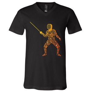 Fencing Sports Symbols Swords Epee Fencer V-Neck T-Shirt