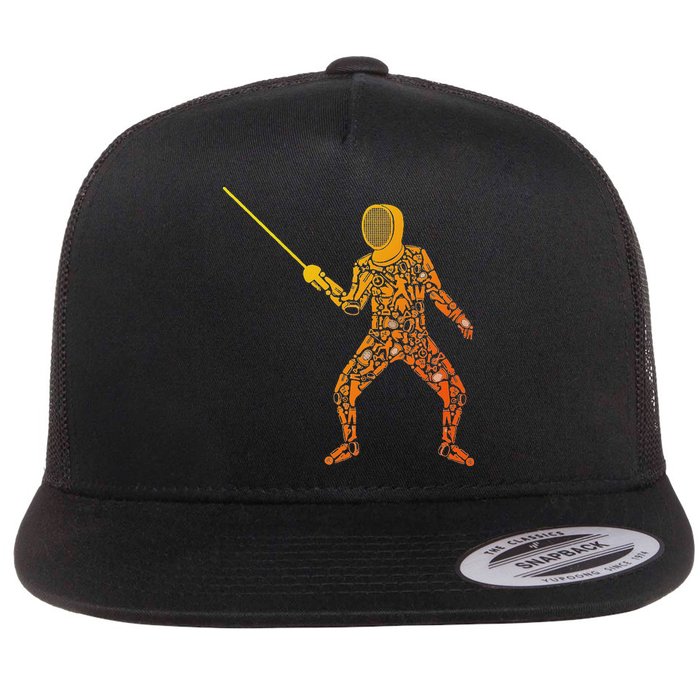 Fencing Sports Symbols Swords Epee Fencer Flat Bill Trucker Hat