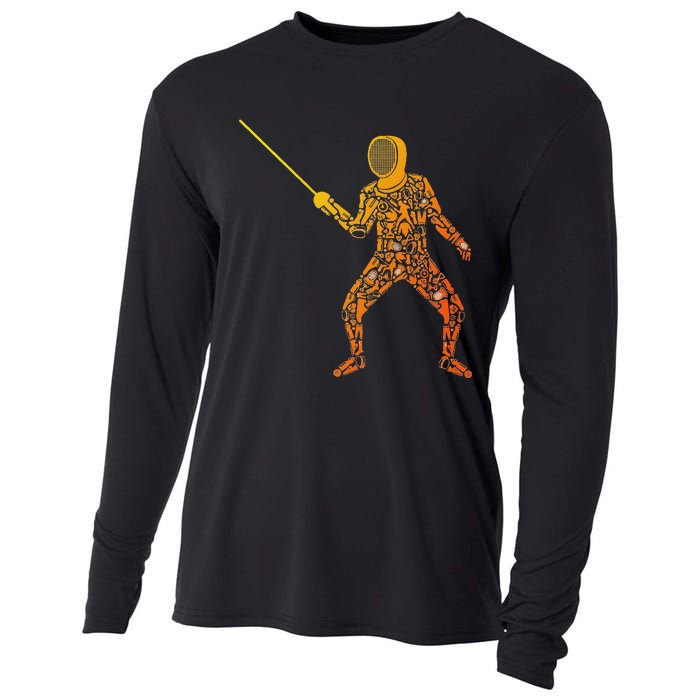 Fencing Sports Symbols Swords Epee Fencer Cooling Performance Long Sleeve Crew