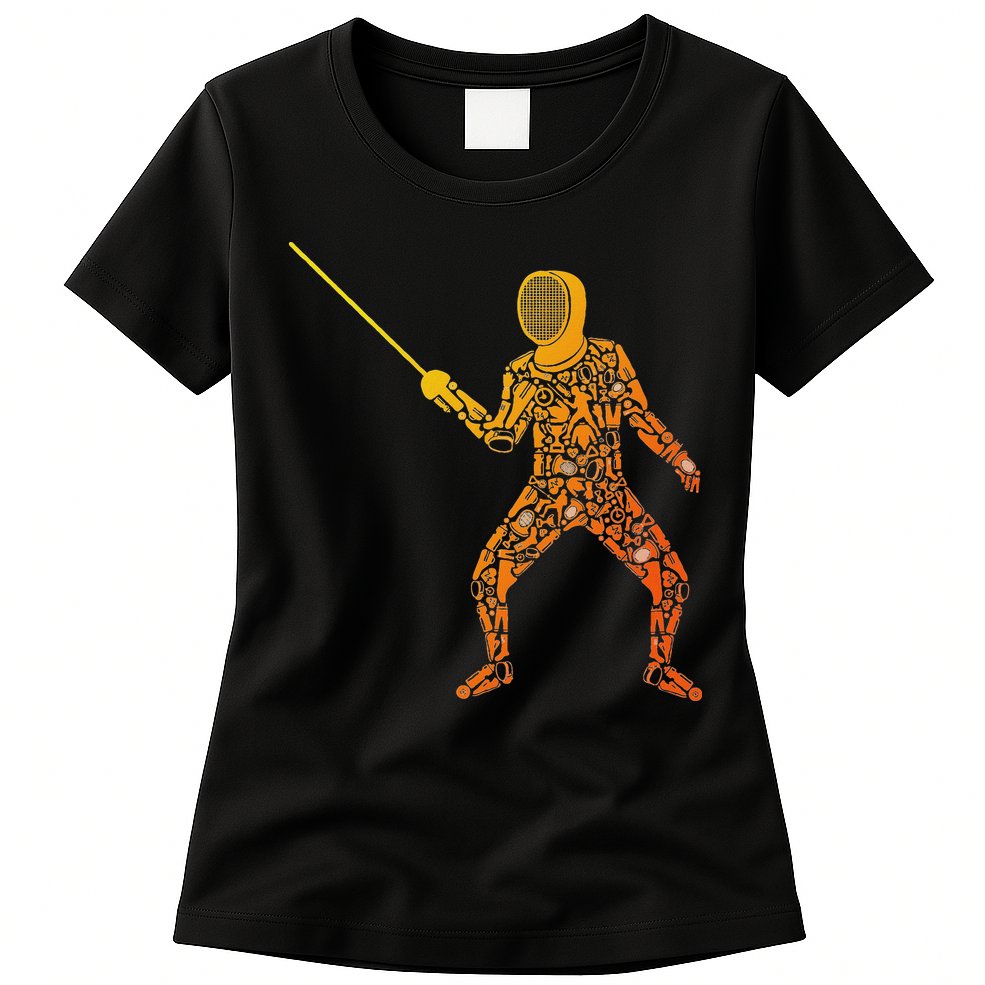 Fencing Sports Symbols Swords Epee Fencer Womens T-Shirt