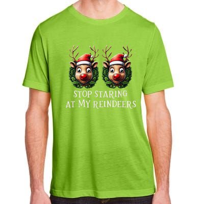 Funny Stop Staring At My Reindeers Boobs Ugly Gag Xmas Adult ChromaSoft Performance T-Shirt