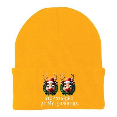 Funny Stop Staring At My Reindeers Boobs Ugly Gag Xmas Knit Cap Winter Beanie