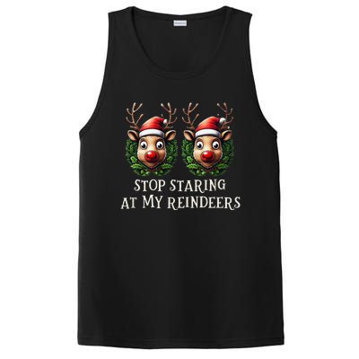 Funny Stop Staring At My Reindeers Boobs Ugly Gag Xmas PosiCharge Competitor Tank