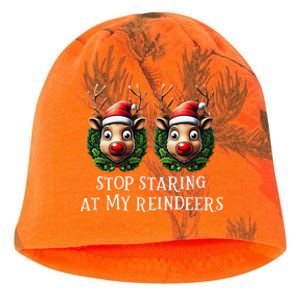 Funny Stop Staring At My Reindeers Boobs Ugly Gag Xmas Kati - Camo Knit Beanie