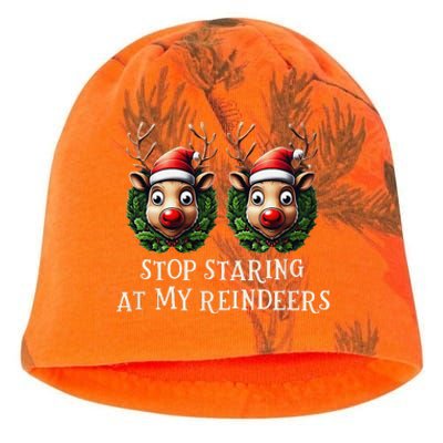 Funny Stop Staring At My Reindeers Boobs Ugly Gag Xmas Kati - Camo Knit Beanie