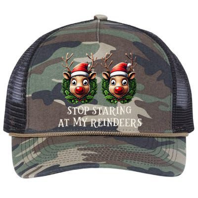 Funny Stop Staring At My Reindeers Boobs Ugly Gag Xmas Retro Rope Trucker Hat Cap