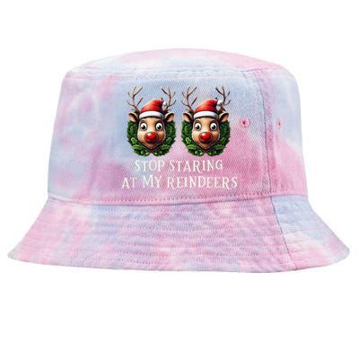 Funny Stop Staring At My Reindeers Boobs Ugly Gag Xmas Tie-Dyed Bucket Hat