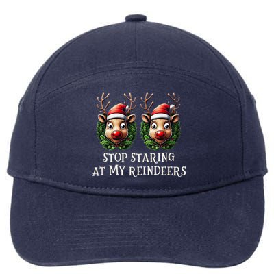 Funny Stop Staring At My Reindeers Boobs Ugly Gag Xmas 7-Panel Snapback Hat