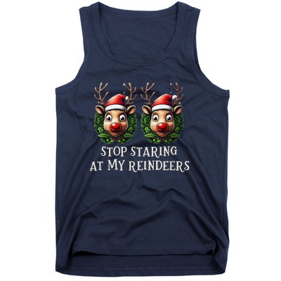 Funny Stop Staring At My Reindeers Boobs Ugly Gag Xmas Tank Top