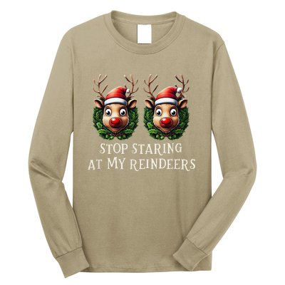 Funny Stop Staring At My Reindeers Boobs Ugly Gag Xmas Long Sleeve Shirt