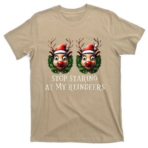 Funny Stop Staring At My Reindeers Boobs Ugly Gag Xmas T-Shirt