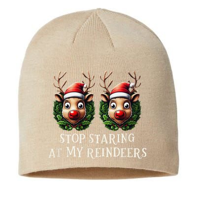 Funny Stop Staring At My Reindeers Boobs Ugly Gag Xmas Sustainable Beanie